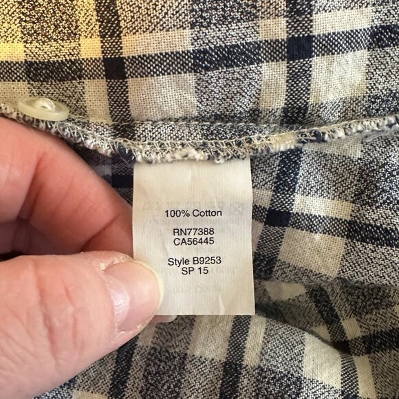 Women's S Madewell Dossier Plaid Collarless Button Down Blue Striped Trim - Picture 7 of 8